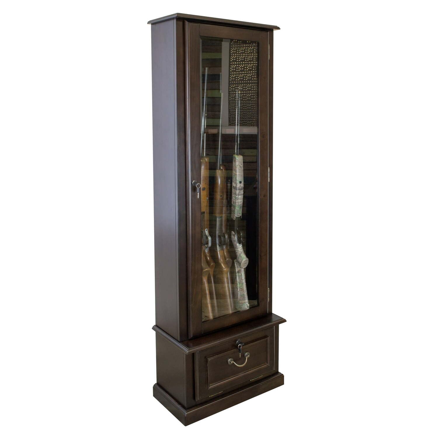 HomeStock 8 Gun Cabinet with Locking Tempered Glass Door and Locking Drop Down Door, Safe Gun Cabinet
