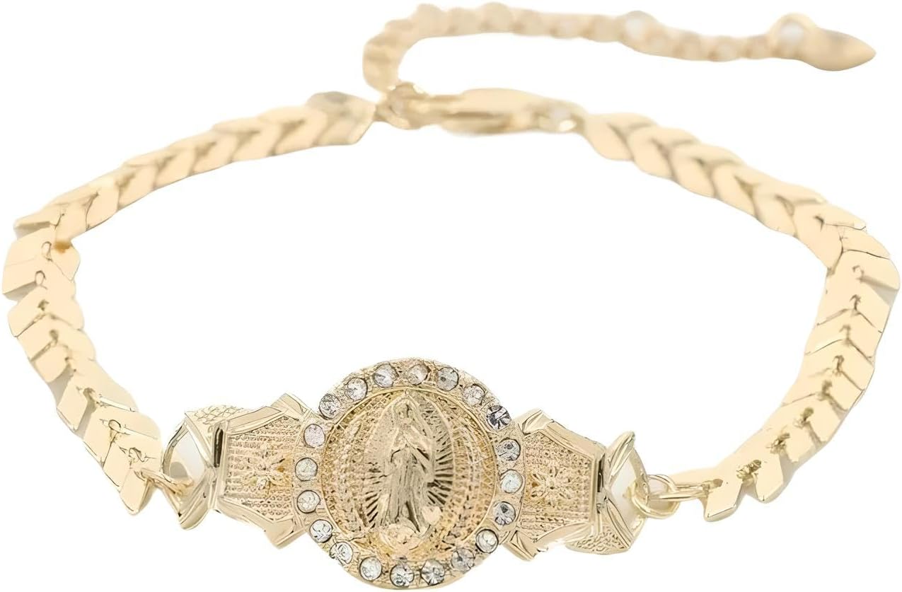 14K Yellow Gold Religious Virgin Mary Bracelet - Perfect Gift for Faithful 14K Yellow Gold Religious Virgin Mary Bracelet - Perfect Gift for Faithful