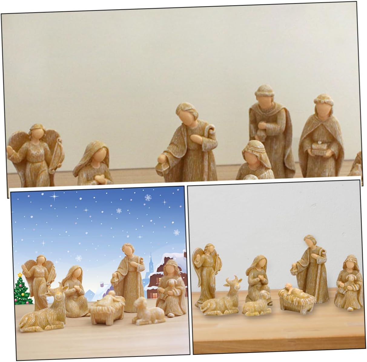 10pcs Small Resin Nativity Set Christmas Figures Jesus Birth Christmas Decoration Indoor Tabletop Ornament for Holiday Home Décor