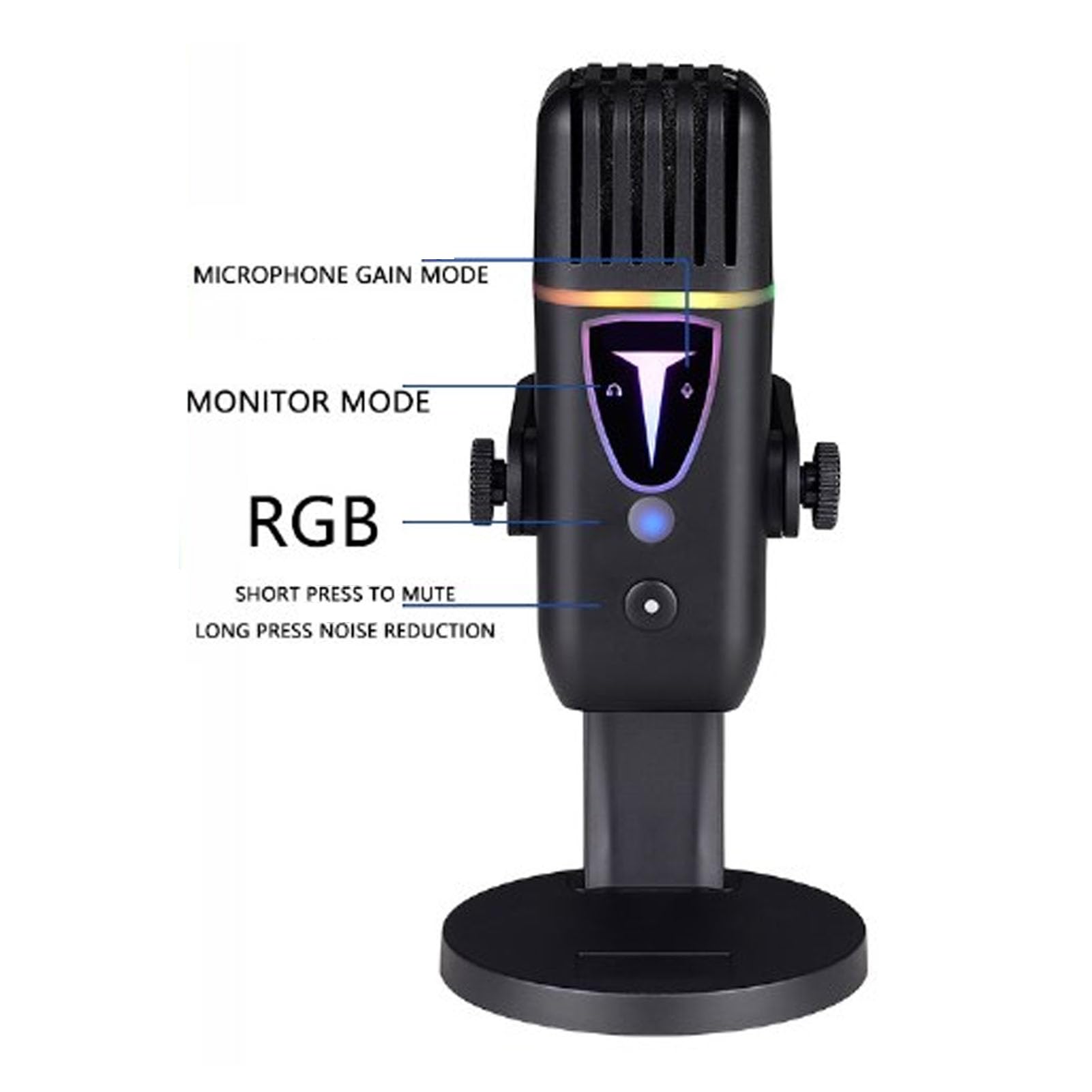 Mikrofon do Gier Mini USB, Mikrofon do Komputera Gier, Komputerowy Mikrofon Pojemnościowy z Przyciskiem Wyciszania, Pokrętłem Wzmocnienia, Strumieniowej Mikrofon RGB do Podcastów
