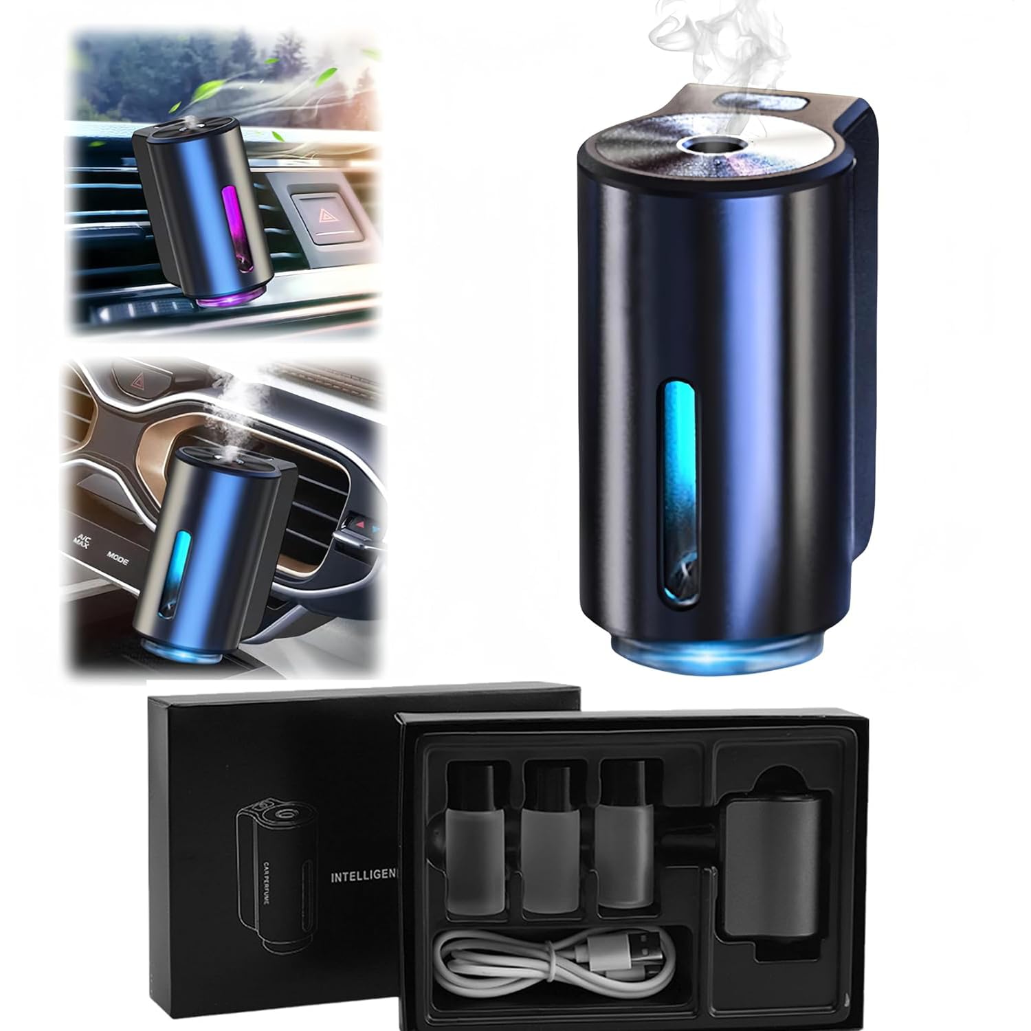 Deodorante intelligente per auto, 3 modalità regolabili, diffusore di aromi con 3 oli essenziali (oceano)