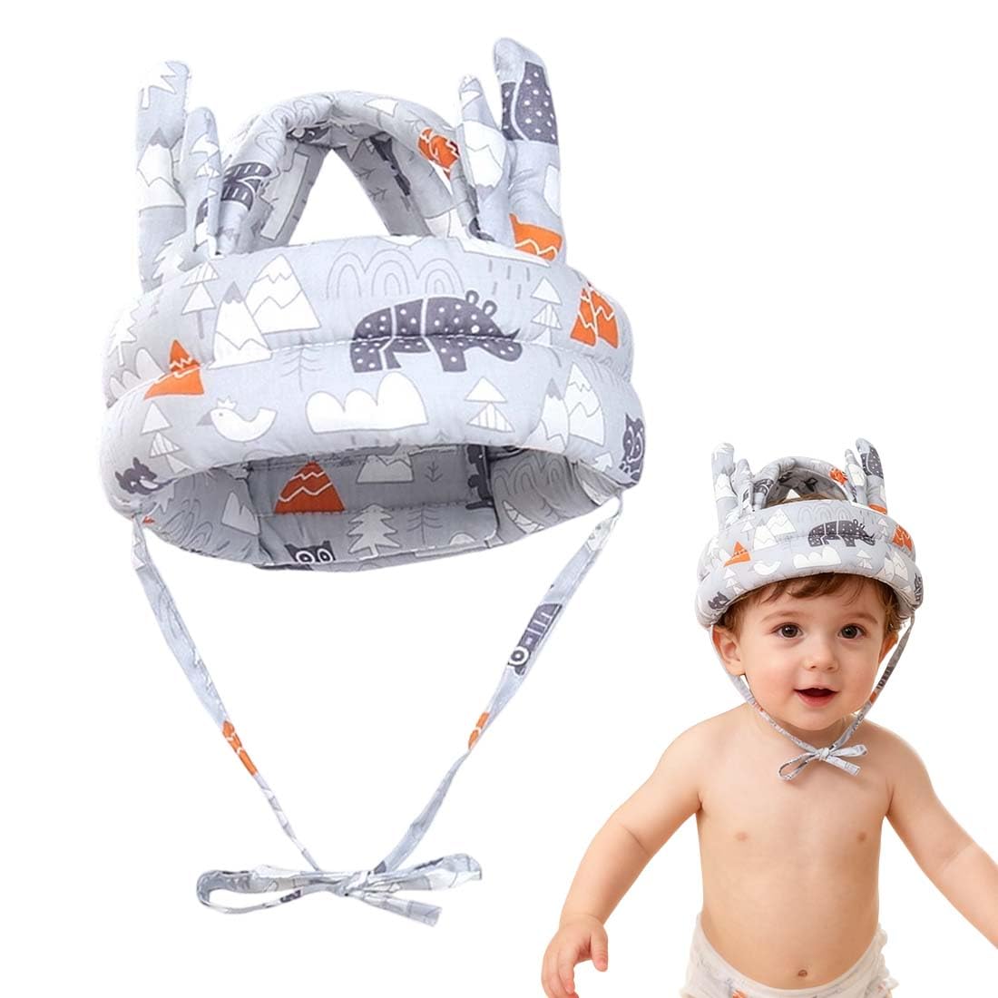 Poggiatesta per bambini - Poggiatesta regolabile per neonati, protezione per la testa, cuscinetto protettivo morbido e traspirante per bambini dai 6 ai 24 mesi (corna di foresta grigio)