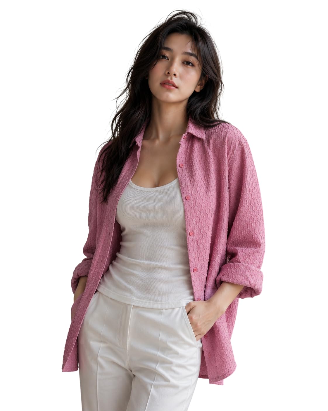 Women's Oversized Boyfriend Checked Shirt | Genz Look Casual Button Down Shirts | Relaxed Fit with Chest Pocket Shirt| Korean Street Fashion-picture-27
