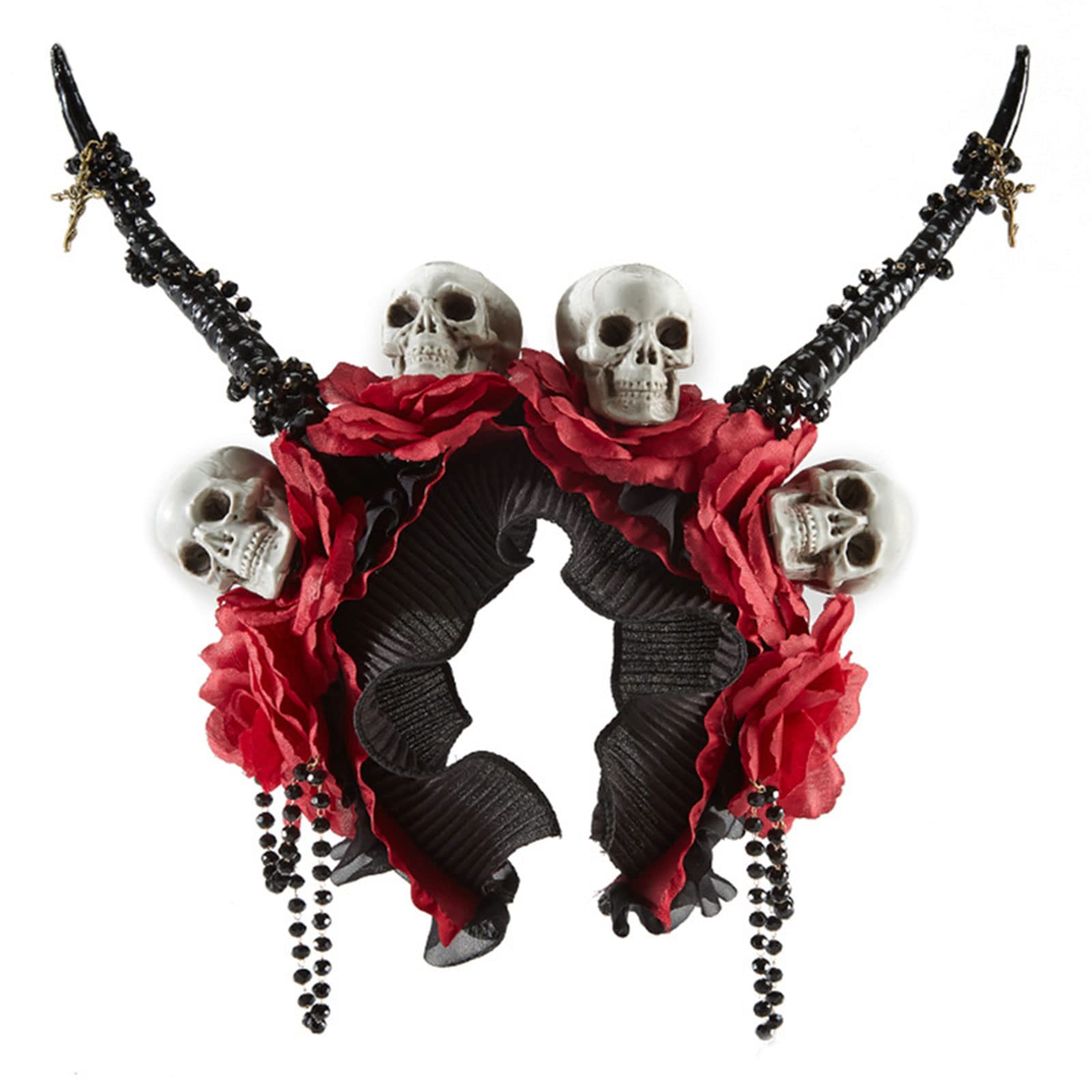 Cerchietto per capelli, corno di Halloween, diademi e corone con teschio, antilope, retrò, fiore nero