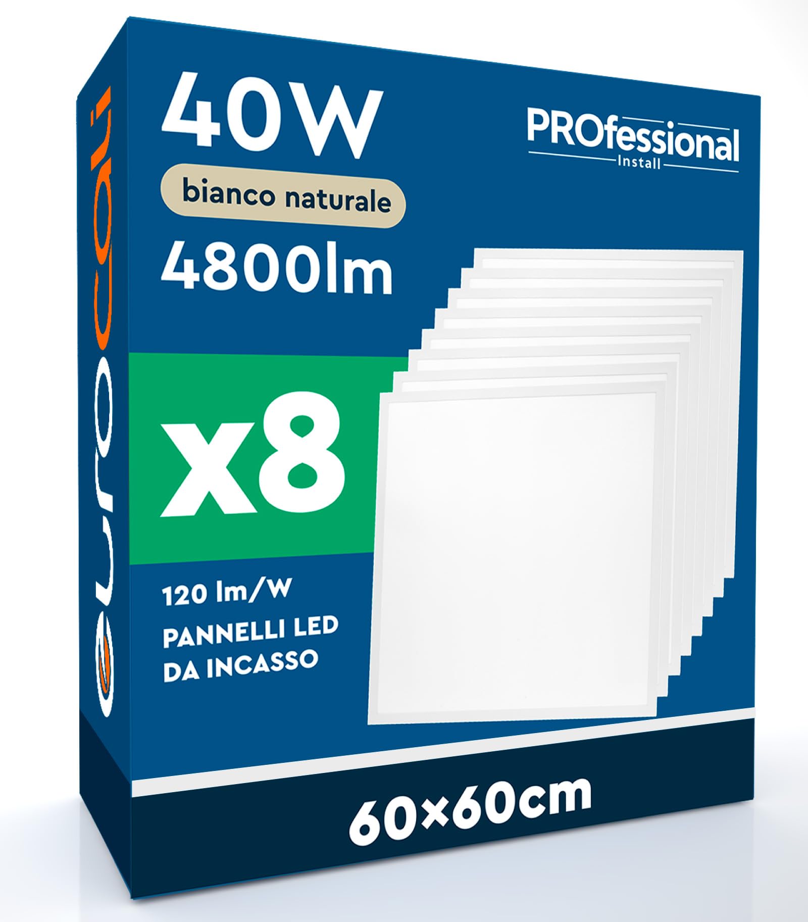 8 Pannelli LED 60x60 40W Quadrati da Incasso 4800 Lumen - Luce Naturale 4000K - Plafoniera da Ufficio Alta Luminosità 120 lm/W Lampada da Soffitto per Controsoffitti Modulari