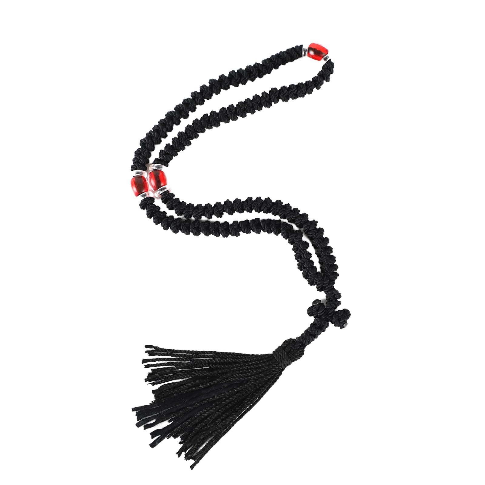 Handmade Orthodox Prayer Rope 100 Knots with Red Bead,Prayer Beads Christian Greek Komboskoini Chotki,Greek Orthodox Cross Christian Car Accessories,Protestant Prayer Beads Rosary Blessed Decor Gift,