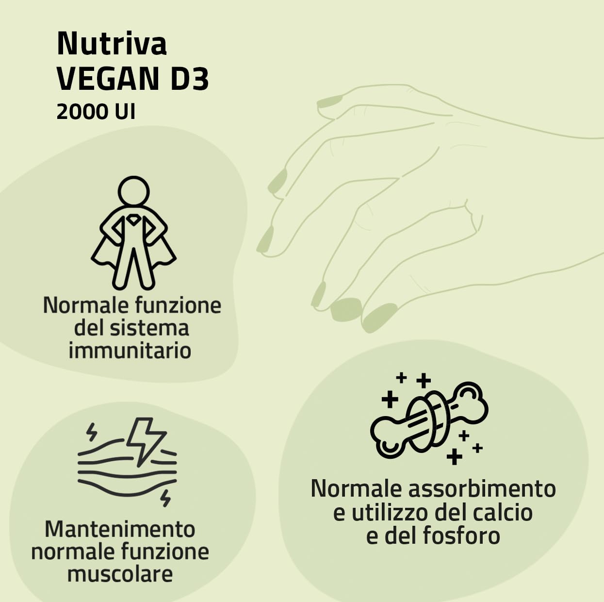 NUTRIVA Vegan D3, Integratore Alimentare a Base di Vitamina D3, Ideale per le Ossa e per il Supporto del Sistema Immunitario, Naturale, Privo di OGM, Glutine e Allergeni - 120 Compresse Masticabili