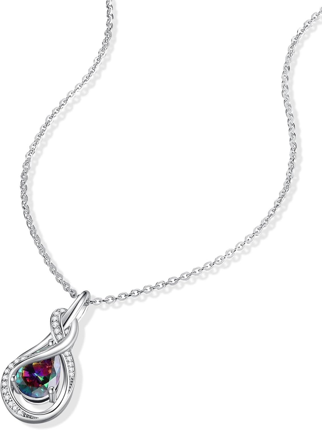 FANCIME TimelessTie Birthstone Necklace for Women White Gold Plated Sterling Silver Ribbon Design Jewelry Knot Pendant Fine Jewelry Gemstone Anniversary Birthday Graduation Mothers Day Gifts for Women Wife Mother Her - Image 7