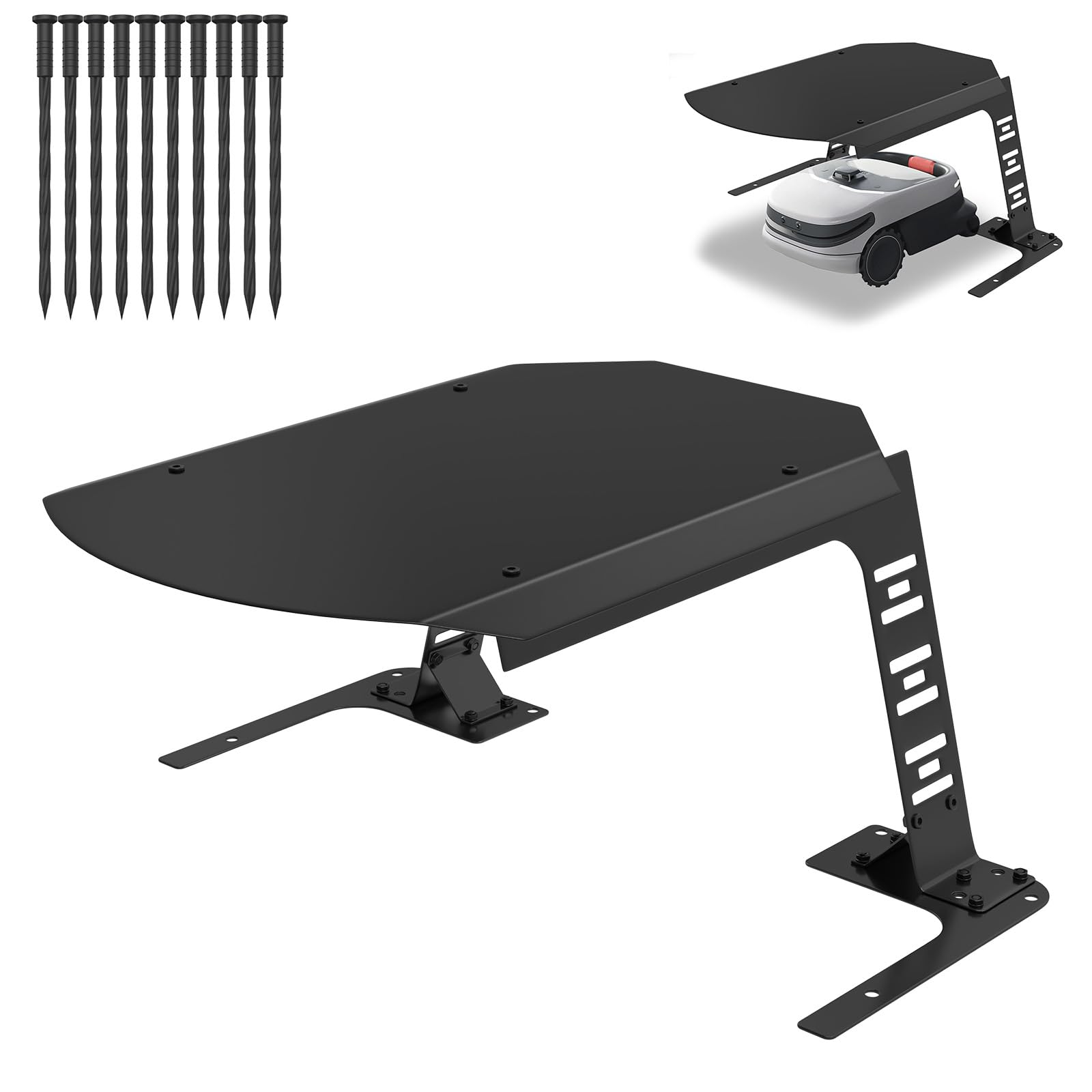 Froadp Garaje para robot cortacésped de acero inoxidable, resistente toldo para robot cortacésped y robot cortacésped, ideal contra la lluvia, el viento y el sol, 77 x 94 x 36 cm