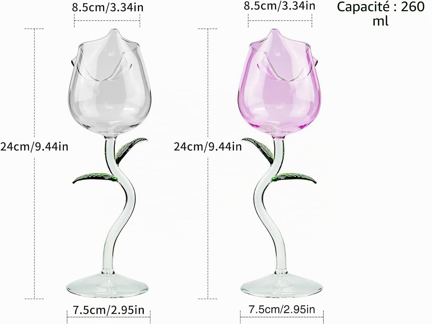 Lot de 2 verres à vin en forme de rose, verre à jus ou cocktail en forme de rose pour verre à vin rouge, ensemble de verres à rose pour cadeaux/fête/dîner/mariage/verres (rose et transparent, 280 ml)