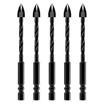 HUHAO Masonry Drill Bits 5 Pcs, Concrete Drill Bit Set Size 1/8", Professional High Cobalt Drill Bit Set for Tile Glass/Metal Brick Concrete Ceramic Plastic Wood
