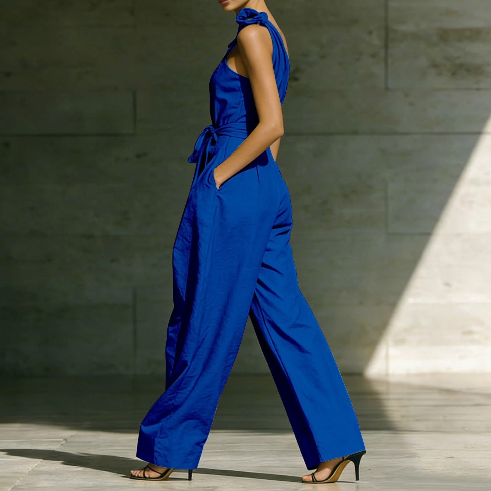 Mono Mujer Elegante Sin Mangas Mono Cintura Alta Traje Pantalones Con