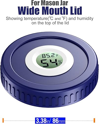 Miniatura 8 de Tapas herméticas para tarros de masón, higrómetro integrado, monitor de curado de hierbas que se adapta a todos los frascos de boca anchaboca