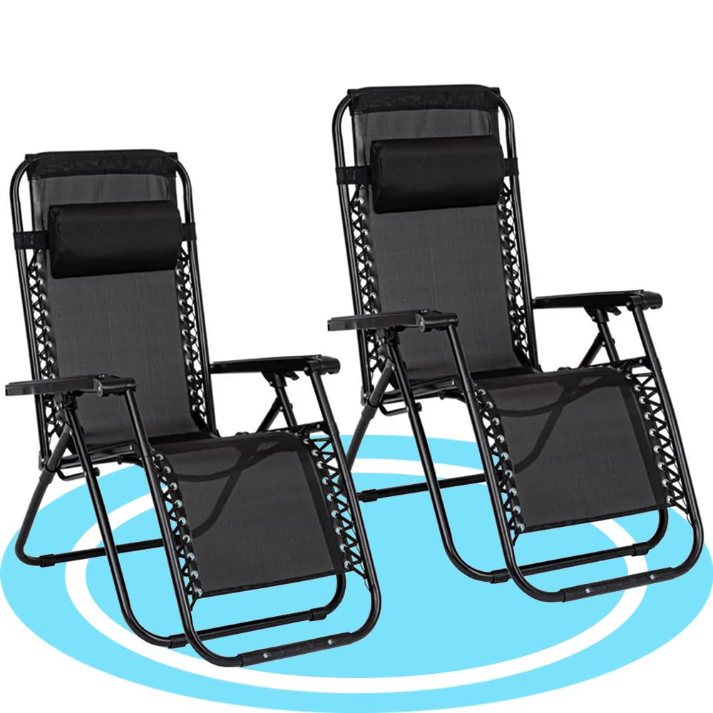 Dekohome Tumbona Plegable con Reposacabezas y Reposabrazos, Reclinable, Gravedad Cero, Acero Ligero y Resistente, Ideal para Jardín, Playa, Piscina y Terraza, 2 Unidades, Negro