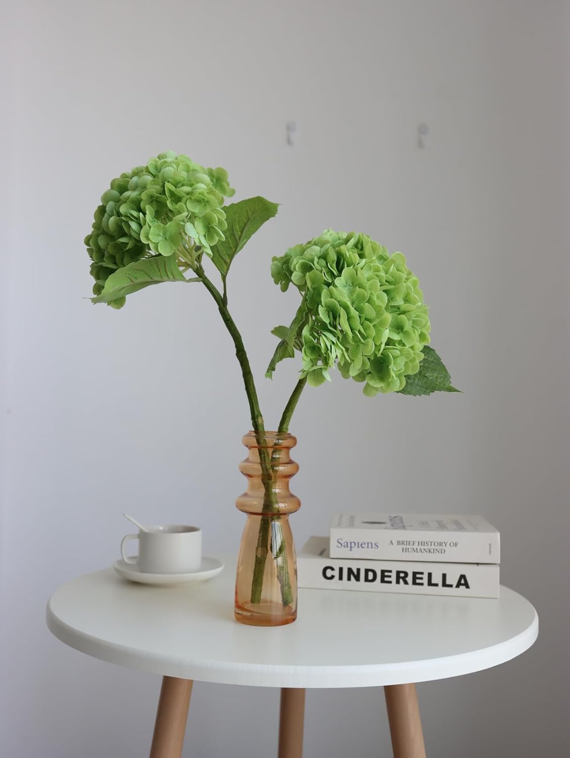 Buart 4PCS Long Stem Big Size Flowers Artificial Silk Hydrangea Lifelike Flowers Real Touch Green Artificial Flowers Wedding Shower Bride Bouquets Office Living Room Table Decorations (21 Inch)