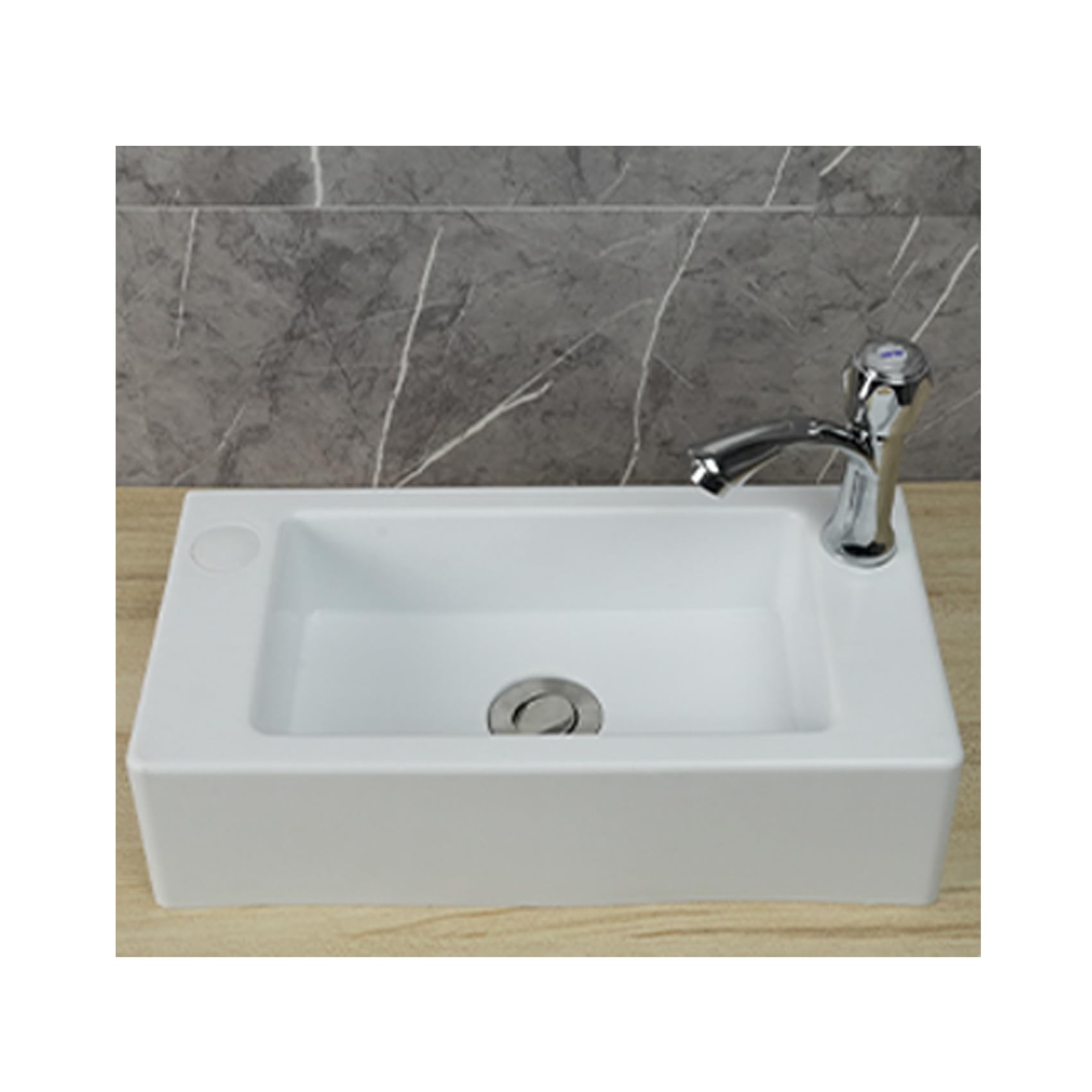 Small Bathroom Sink, Plastic Mini Cloakroom Basin, No Drilling Rectangular