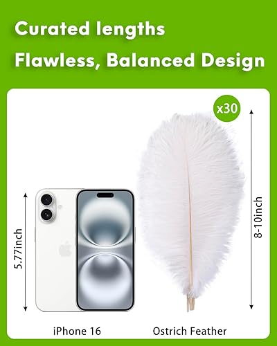 Miniatura 2 de NEWONG 30 plumas de avestruz blancas naturales a granel de 8-10 pulgadas (7.9-9.8 in) jarrón para manualidades, boda, hogar, fiesta, centros de