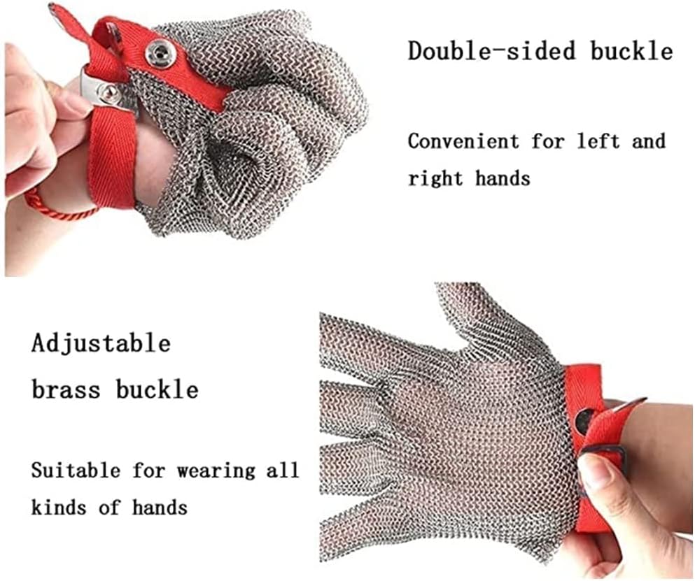 Cut-Resistant Steel Gloves, Chef Butcher Meat Cutting Safety Working Metal Gloves (Size : 2PCS-XL)