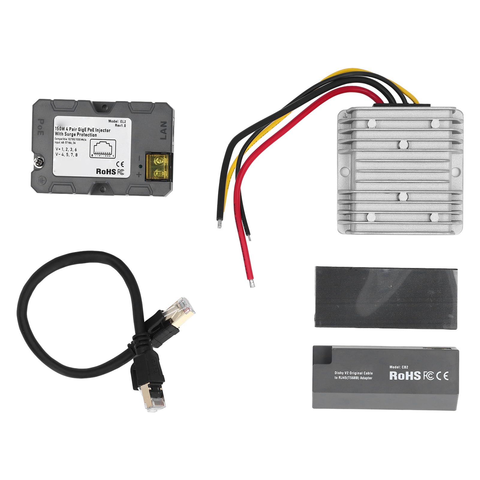 Haofy Kit de Adaptador de Cable Ethernet con Fuente de Alimentación de 150 W para Conexión de Datos Satelitales, Rendimiento Estable para Kit de Internet V2, Gigabit Ethernet, Cable Cat8