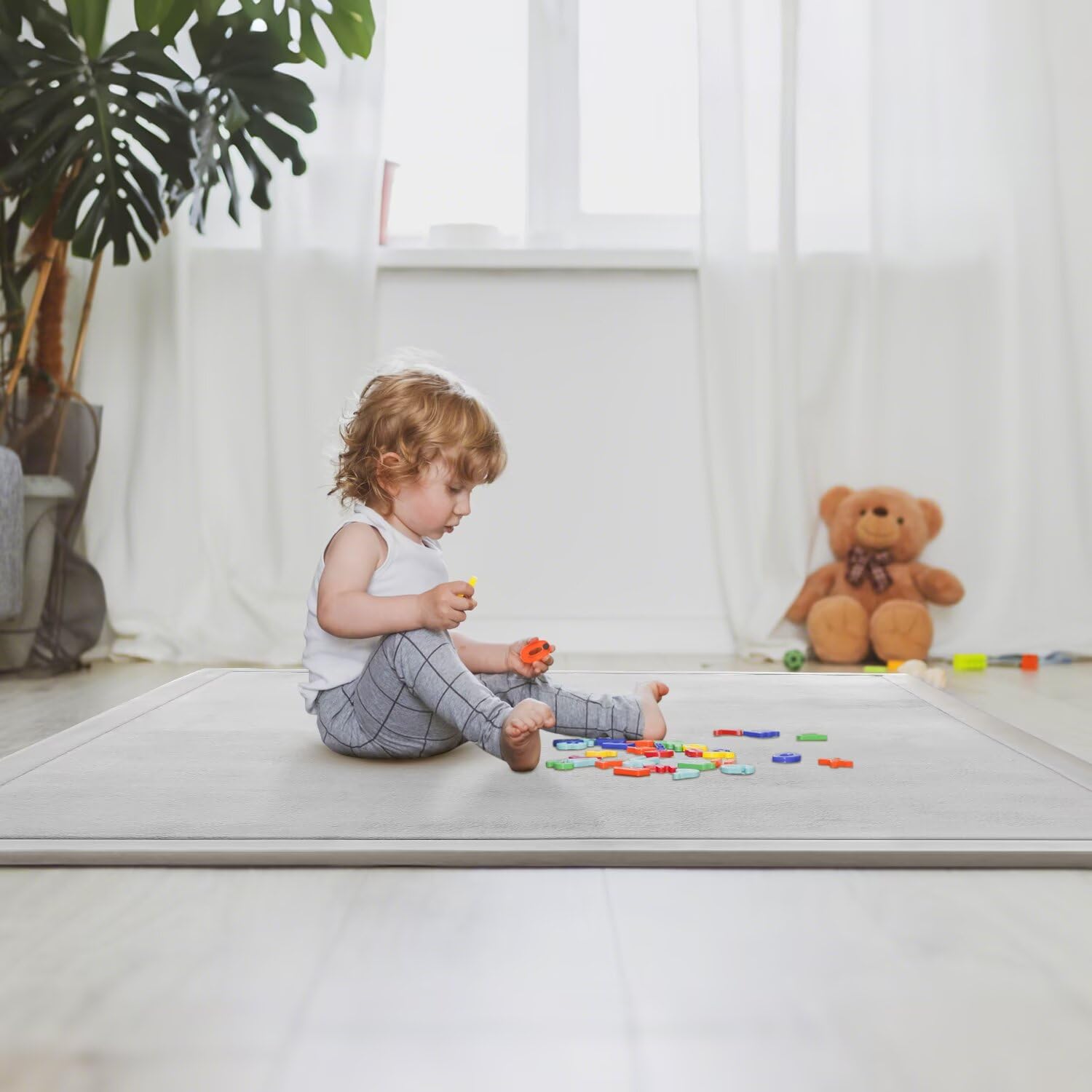 Engrosamiento Coral Terciopelo Alfombra Manta de rastreo para niños Alfombras Suaves de Tatami Antideslizante para niños Enlarge Play Mat (Gris, 100 * 200CM)