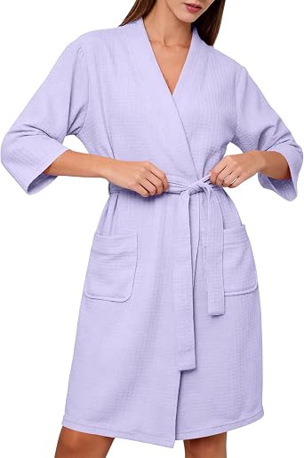 Womens Lightweight Waffle Robe Kimono Bath Robes with Pockets