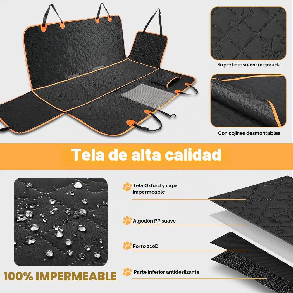 KYG Funda Coche Perro con Funda Extraíble Adicional Cubre Asientos Coche Perro Impermeable y Resistente Protector Asiento Trasero con Ventana de Malla, Fácil de Limpiar, Resistente a Los Arañazos