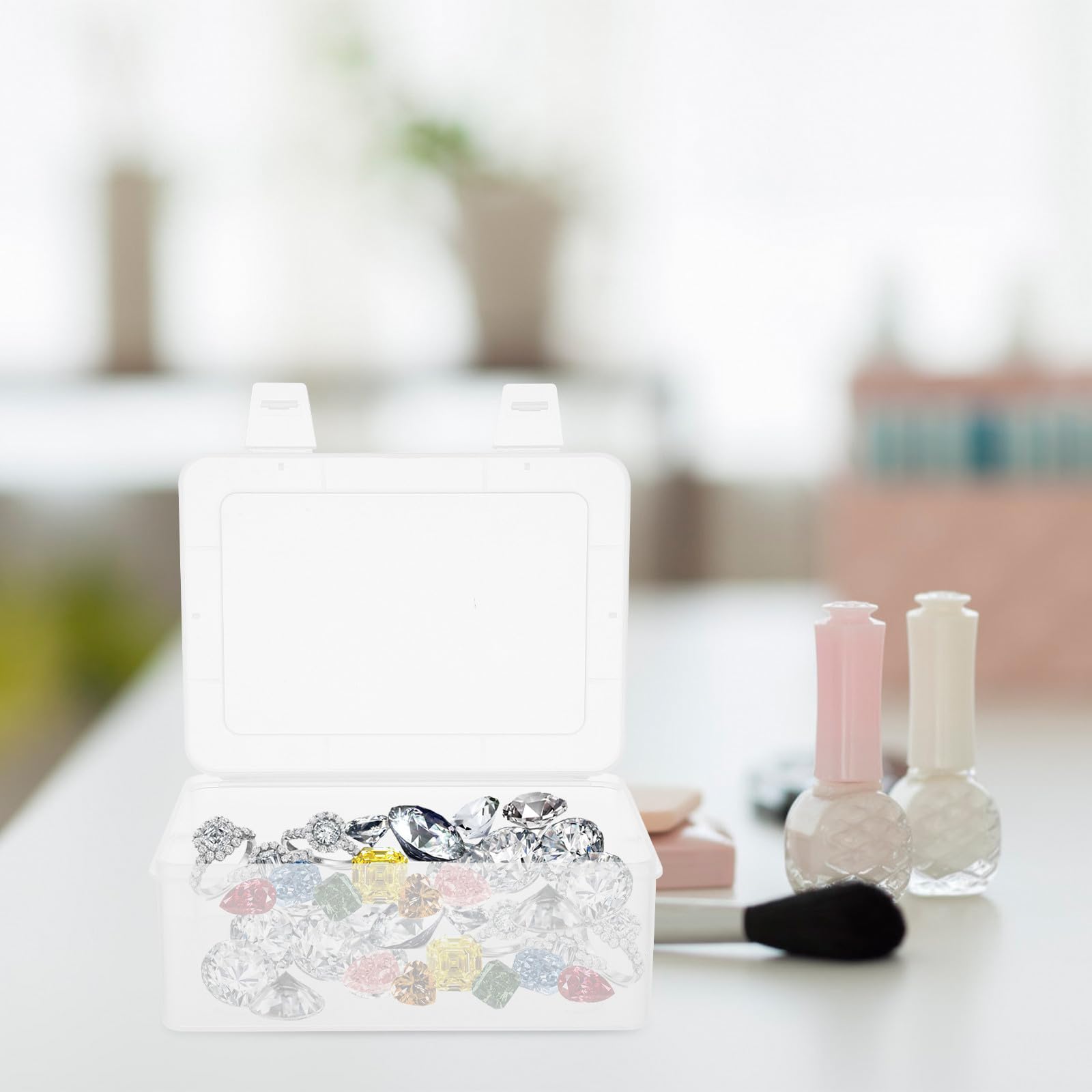 CRAFTHROU Fotoaufbewahrungsbox Praktischer Organizer aus Kunststoff Tragbarer Fotokoffer Multifunktionale mit 4 Kleinen Transparenten Behältern für Karten und Schmuck