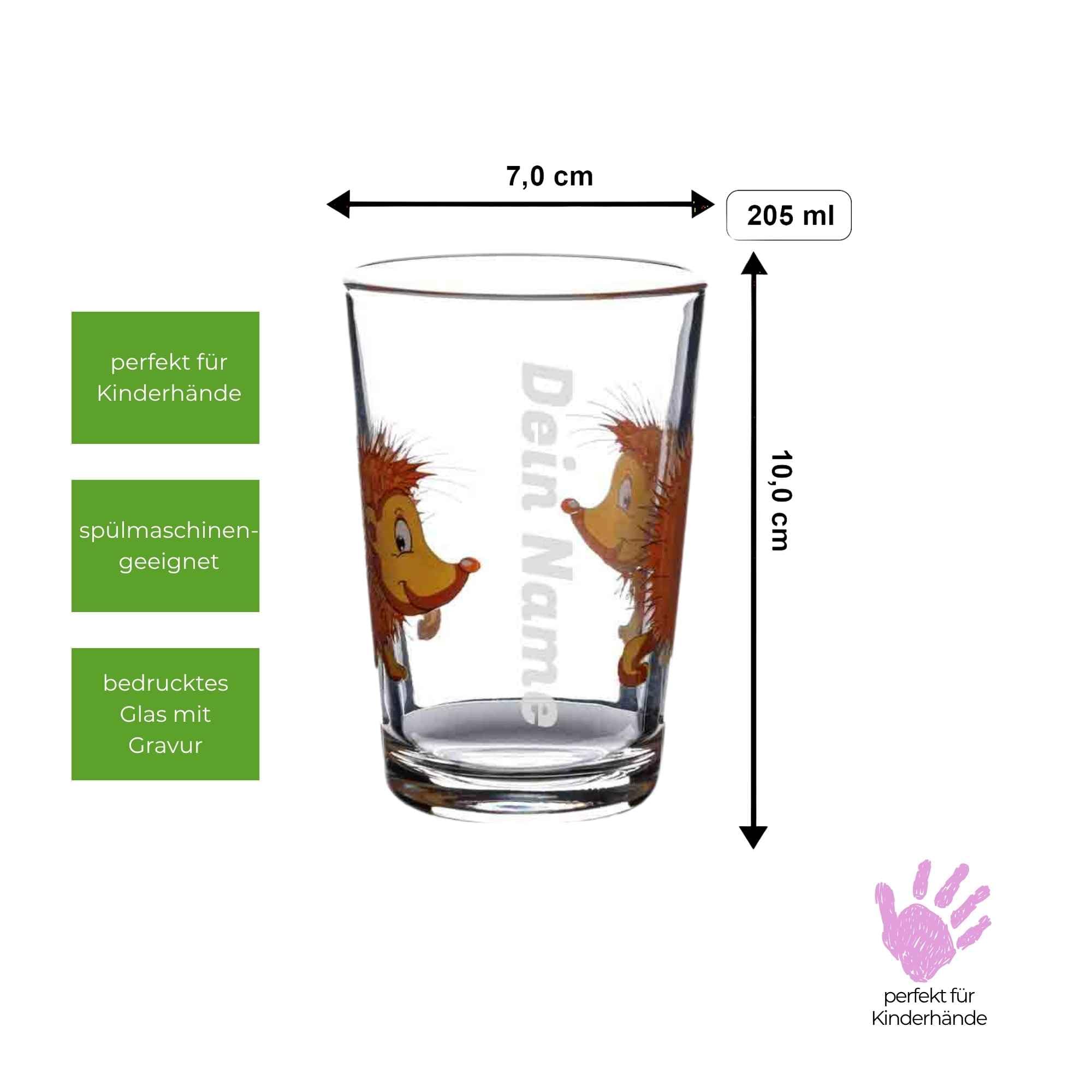 4 tlg.-Kinderbesteck & 3x Gläser mit Gravur, Waldtiere | Personalisiertes Set aus Besteck & 3x Kindergläser (205 ml) mit Namensgravur, Geschenk zur Taufe, Kindergarten & Einschulung