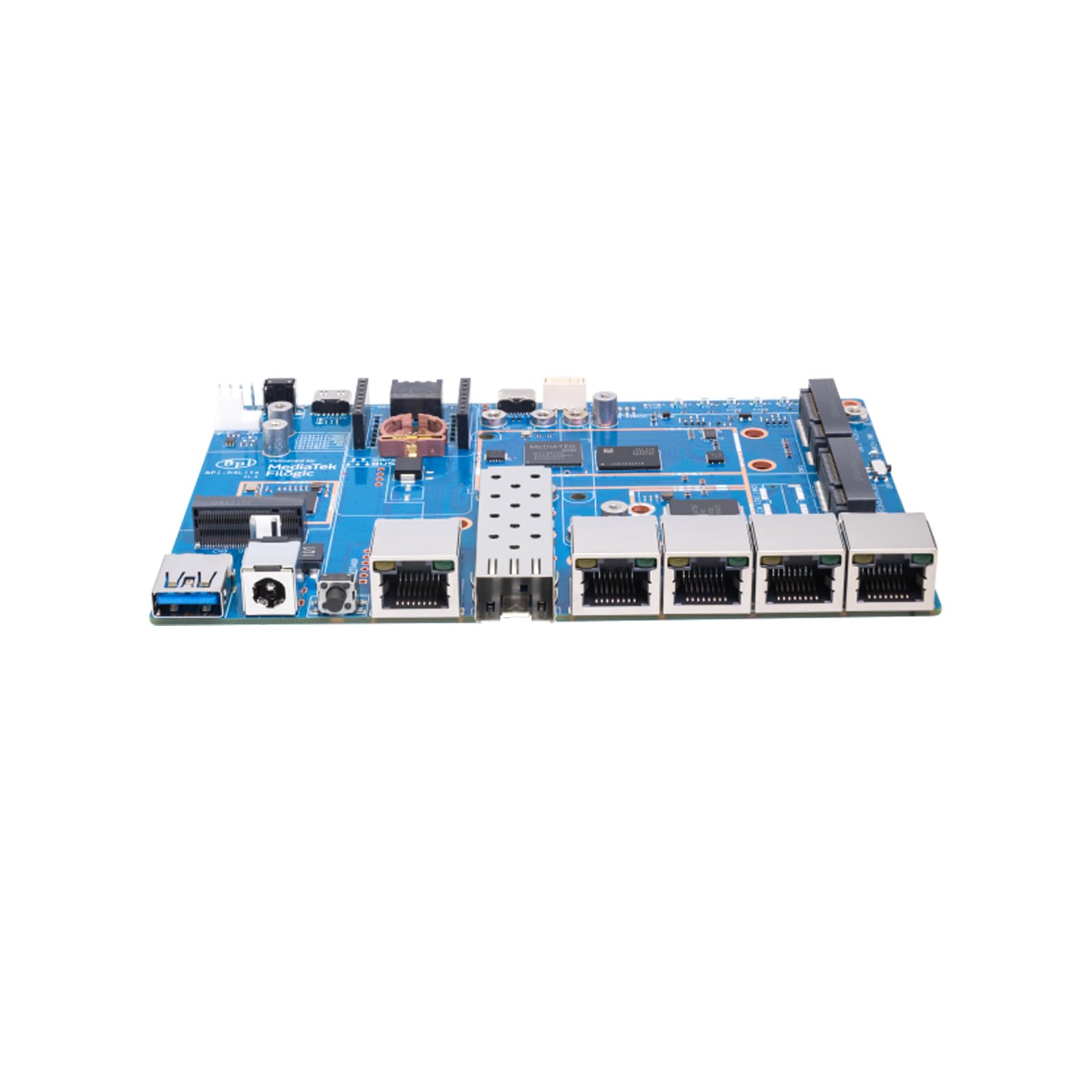 Banana Pi BPI-R4 Lite WiFi 7 Routeur Dev Board Kit OpenWRT - MediaTek MT7987A SoC - 2 Go DDR4 RAM 8 Go eMMC - 1 x 2,5 G SFP RJ45 WAN - 4 x GbE Gigabit Ethernet pour NAS Smart Home Gateway (2 Go DDR4