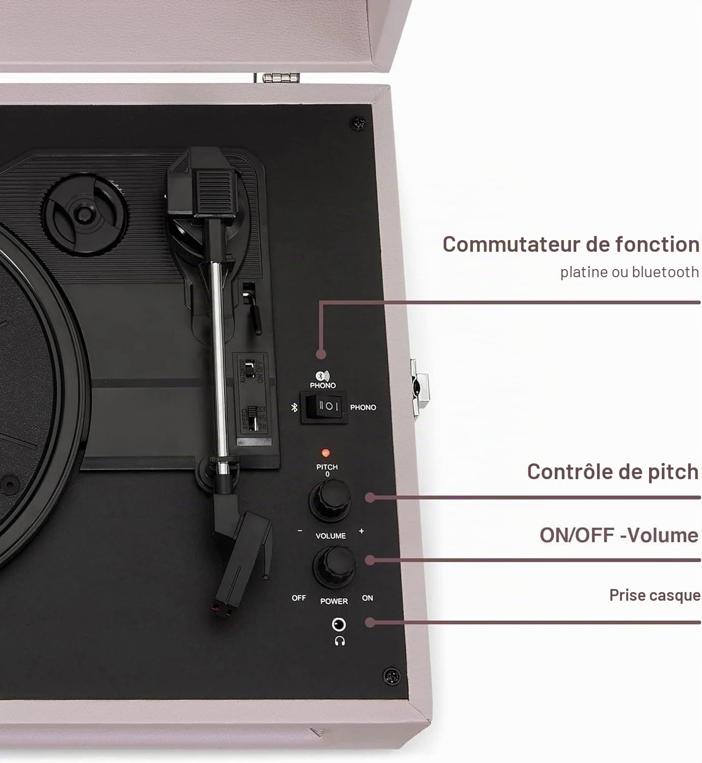Crosley Voyager Tourne-Disque avec 2 Haut-parleurs, Bluetooth in & Out et AUX - Tourne-Disque Vintage à 3 Vitesses - pour vinyles de 7", 10" et 12" - Portable avec étui intégré (Améthyste.)
