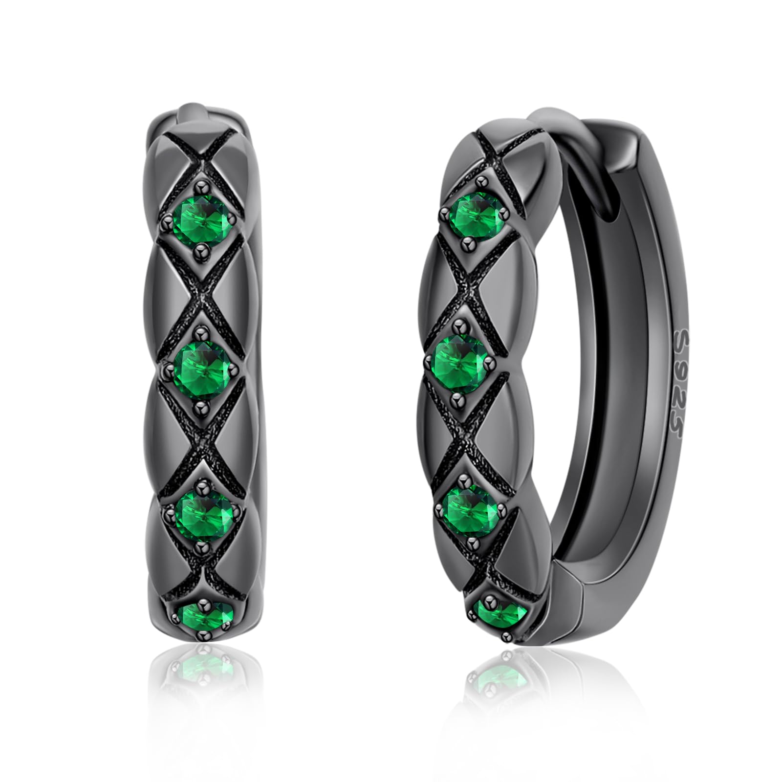 Schwarze Creolen 925 Sterling Silber Punk Ohrringe