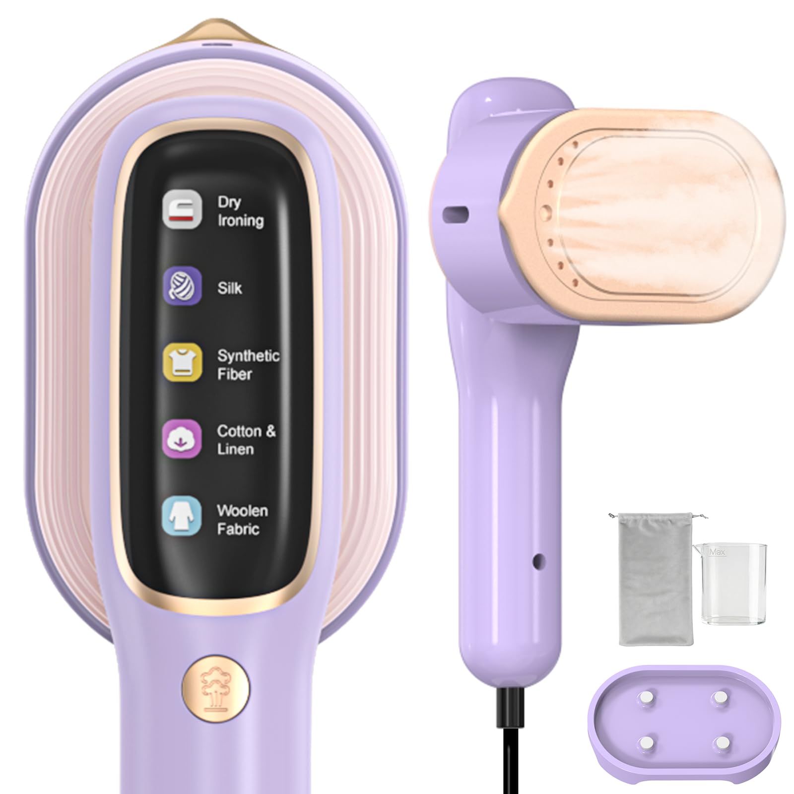 Effix Clothes Steamer, 1200W travel steamer for clothes with 140ml Large Water Tank, 30s Fast Heat-Up, 5 Modes LED Display, 15 Mins Continuous Steam for Home, Office & Travel (purple)
