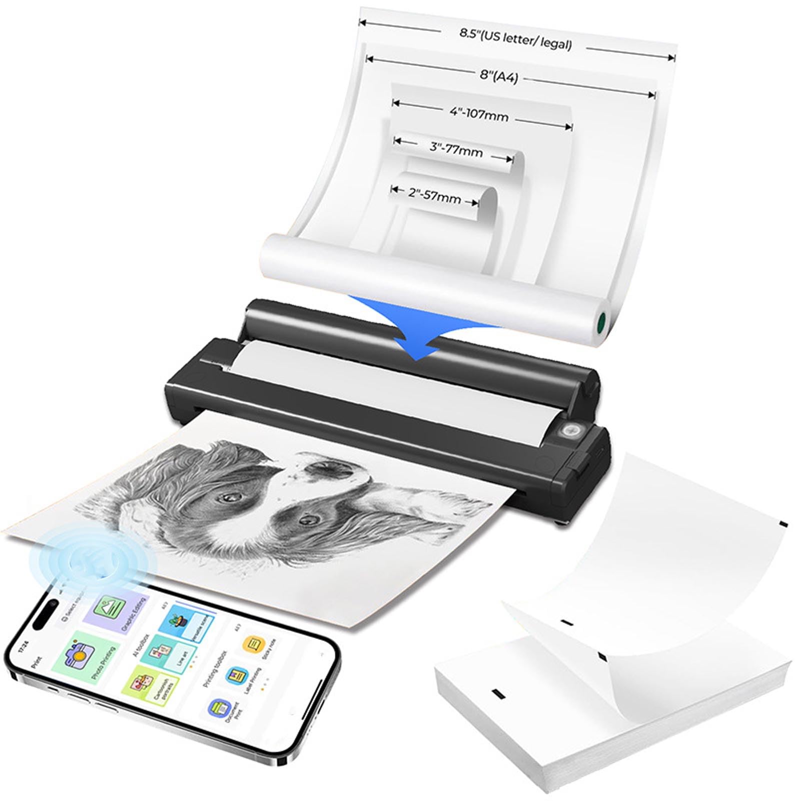 Goshyda Impresoras Portátiles Inalámbricas para Viajes, Impresora Térmica Bluetooth Compatible con Papel Térmico de 8,5 X 11 Pulgadas, Letra 2 a 8,5 Pulgadas, Impresora Móvil sin Tinta (Black)