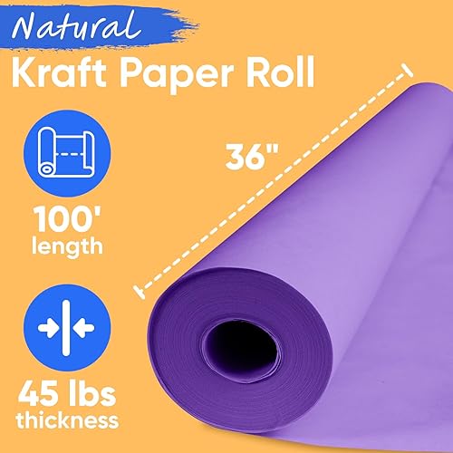 Miniatura 2 de Paclord Rollo de papel kraft lila de 36 x 1200 pulgadas (100 pies), grosor de 45 libras, papel de manualidades para la escuela, papel de color