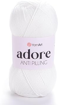1 Skein YarnArt Adore, Antipilling Yarn, 100% Antipilling Acrlylic, 100 g 3.5 oz, 280 m 306 yd, 3 Light-DK, White - 330