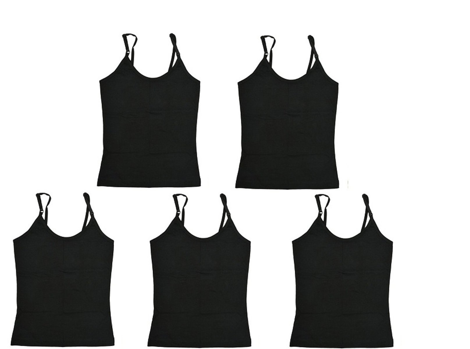 GMRWomen's Camisole Slip Adjustable Strap - Black Combo Pack of 5