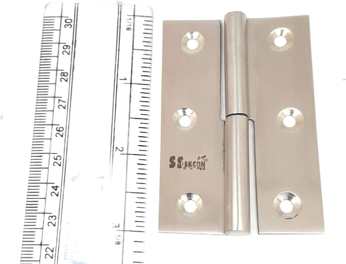 Ssiskcon 3inch Lift of Hinges Stainless Steel Detachable Loose Pin Door Hinges Satin 32D Left Side(Set of 2 Hinge with 12 Screws- Pack of 1