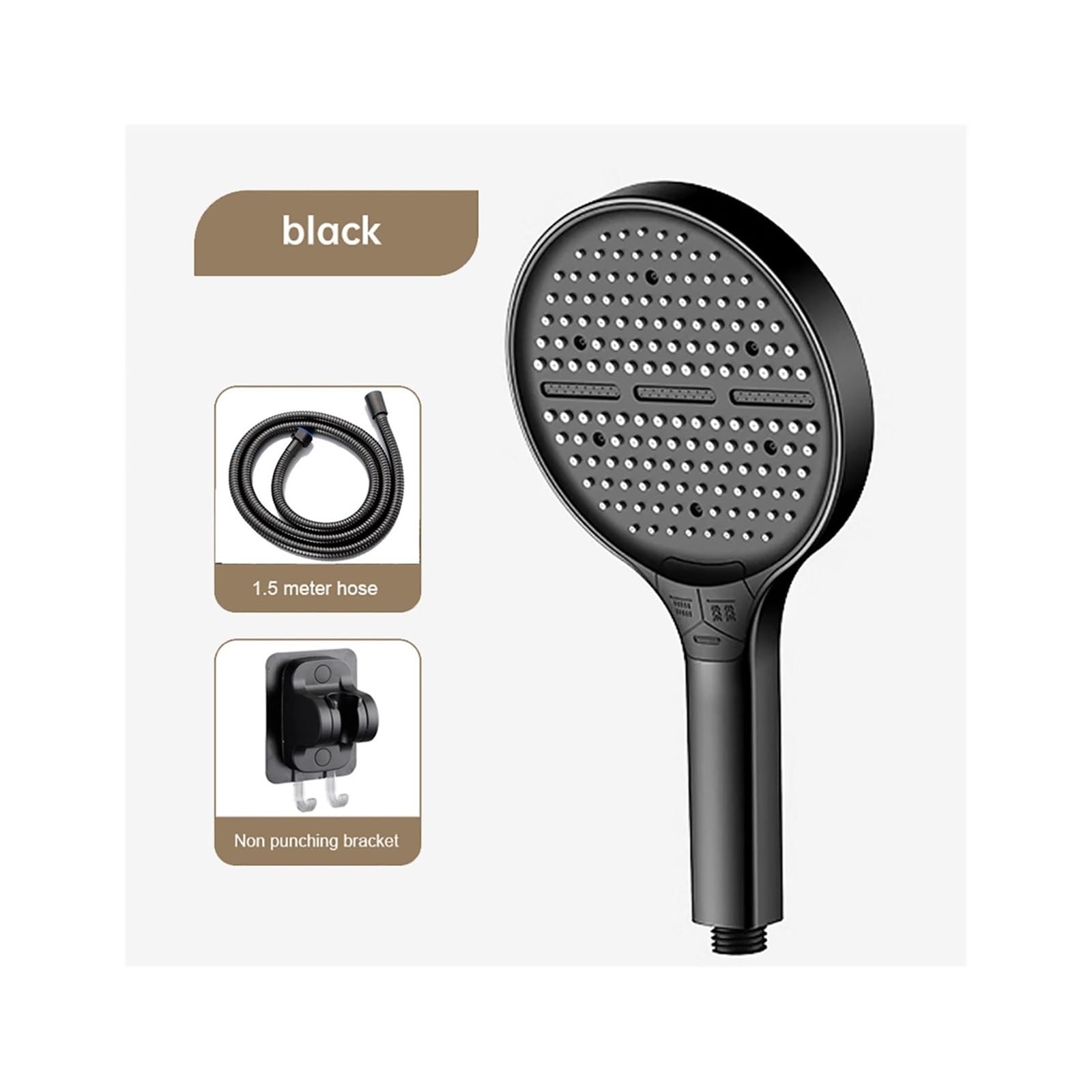 Cabezal de ducha de 3 modos de 15 cm con manguera | Alta presión, 3 modos ajustables, portátil, panel grande, uso en baño(SET A)