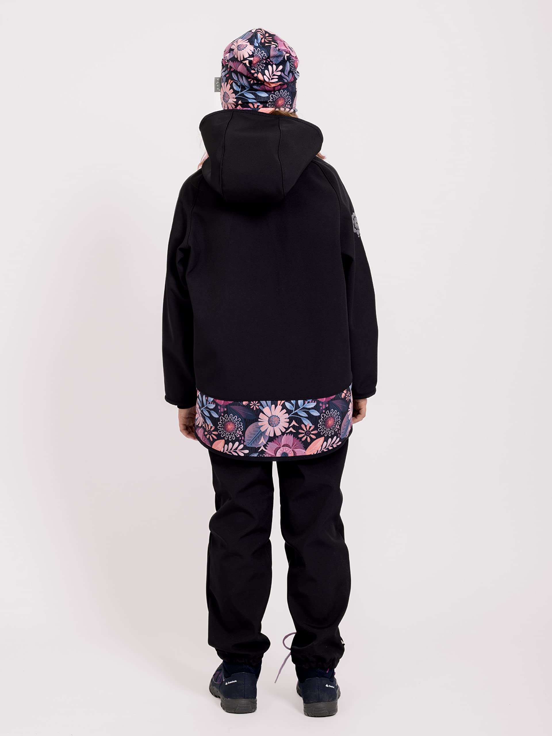 Chaqueta Softshell para niños con forro polar, diseño de flores mágicas, color negro