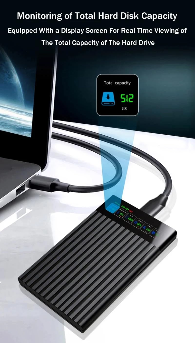 2.5'' Hard Disk Case SATA a USB C 3.1 External Hard Drive Case LED Display 6Gbps HDD SSD Hard Drive Case Custodia di Memoria per PC