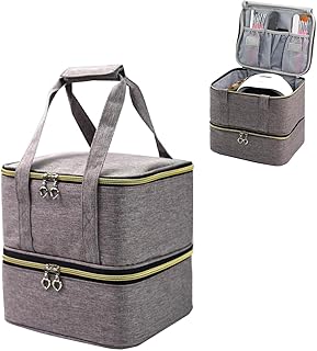 Rudmox Nail Polish Organizer Case,Double Layer Gel Nail Storage Bag,Nail Dryer Lamp Carrying Case Holds 30 Bottles with Adjustable Dividers Ideal for Home & Travel (Light Coffee)