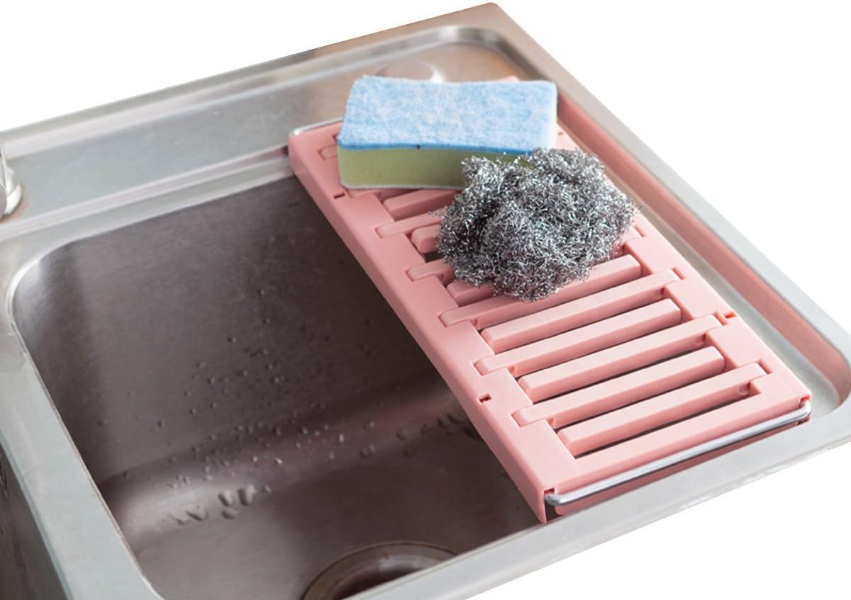 Dish Drying Rack Over the Sink Multifunction Adjustable 2 Methods of Use (Pink)