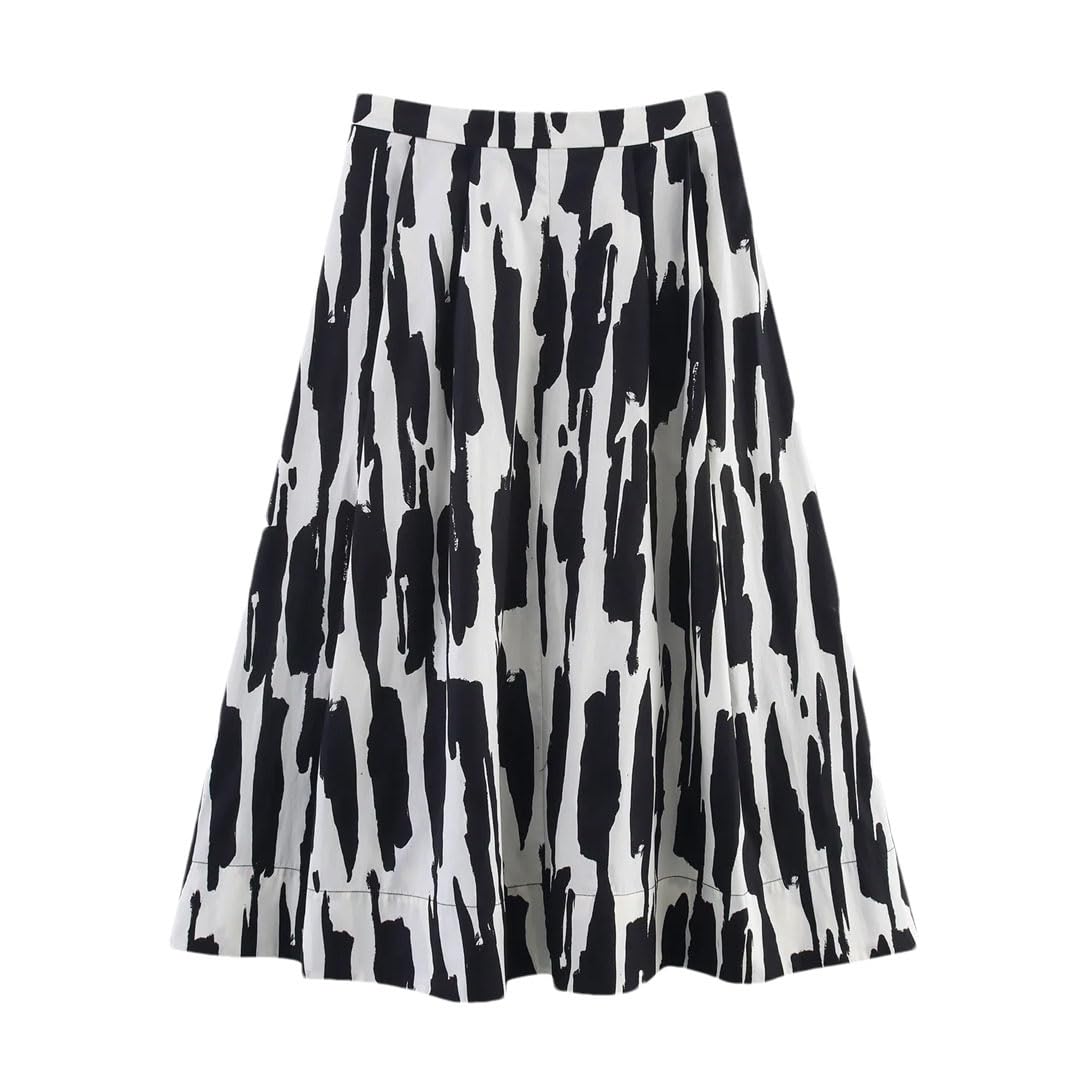 Women Boho Printed Vacation Style High Waist A-Line Pleated Midi Long Skirts