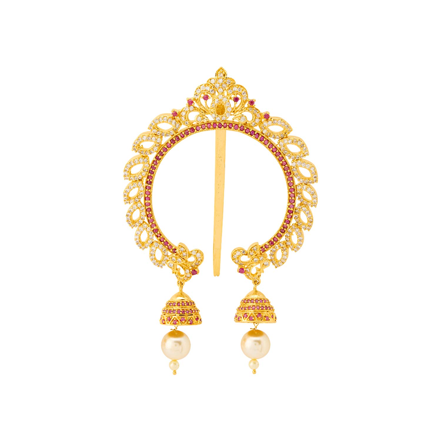 Gorgeous Meenakshi American Diamond CZ Gold Plated Juda Pin Jewellery for Women-image-37