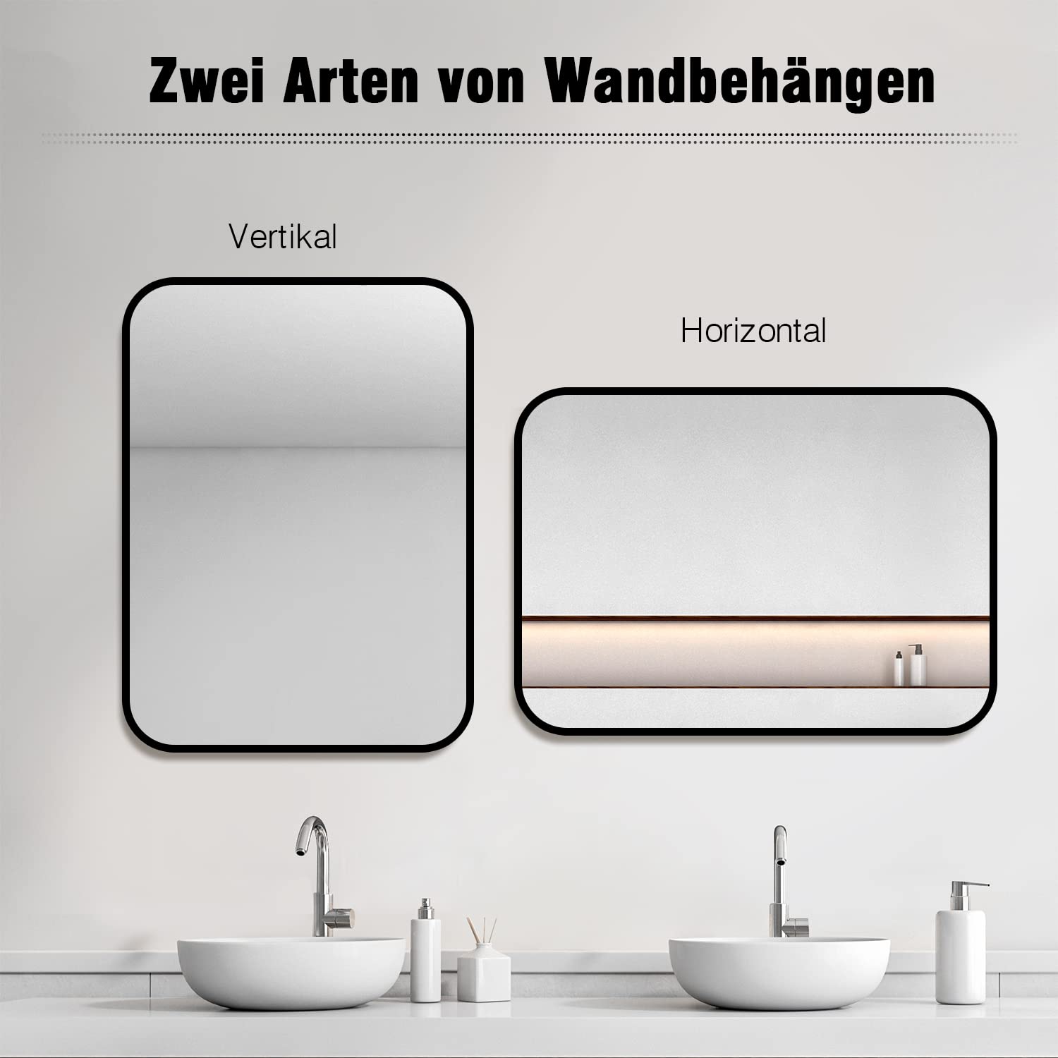 Goezes Matt Schwarz Wandspiegel 40x60cm Spiegel mit Metall Rahmen, 60x40cm Rechteckiger Spiegel Schwarz Badezimmerspiegel für Bad, Flur, Schlafzimmer, Wohnzimmer