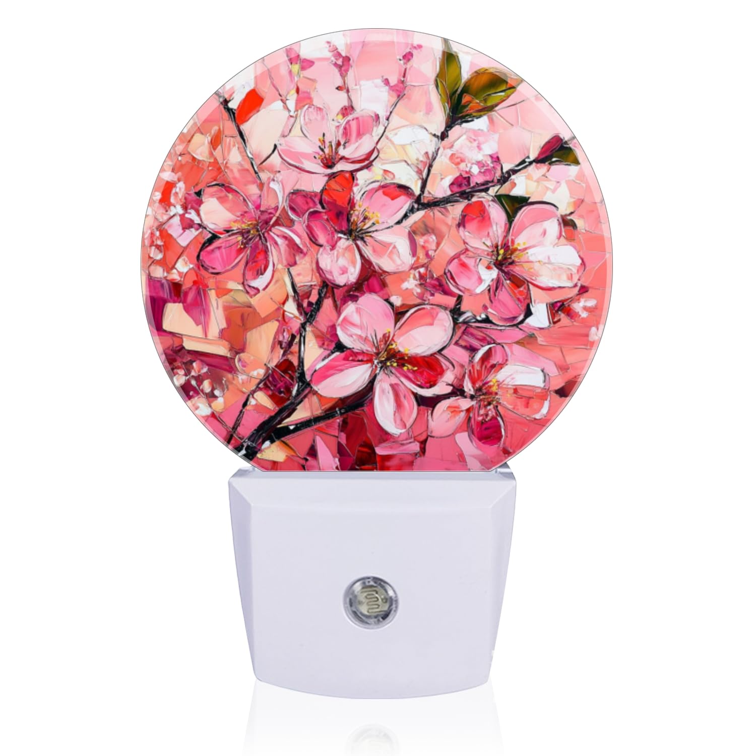 Mearafois LED Night Lights Lamp with Dusk to Dawn Sensor Cherry Blossom Oil Painting Night Light Plug Into