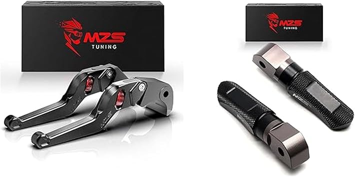 MZS Black Motorcycle Brake Clutch Levers Wheel Adjustable + Motorcycle Rear Foot Pegs, Adjustable Sport Footpegs Compatible with MT07 FZ07 FJ09 FZ09 MT09