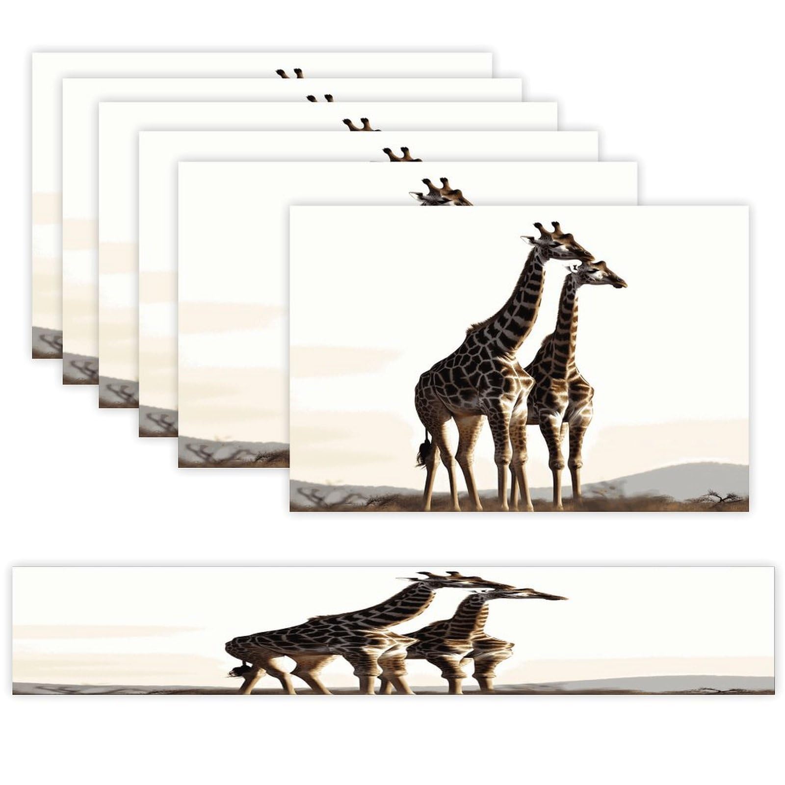 African Giraffe Table Runner and Placemats Set of 6 Wipe Clean Heat Resistant Table Mat with Table Runner Decorations Flax Linen Place Mat Set for Home Kitchen Party Supplies