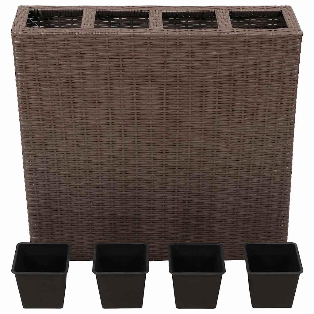 Jardinière surélevée avec 4 pots et 2 pots de fleurs en rotin synthétique durable pour extérieur, balcon et terrasse, comprend 8 pots amovibles pour une plantation polyvalente