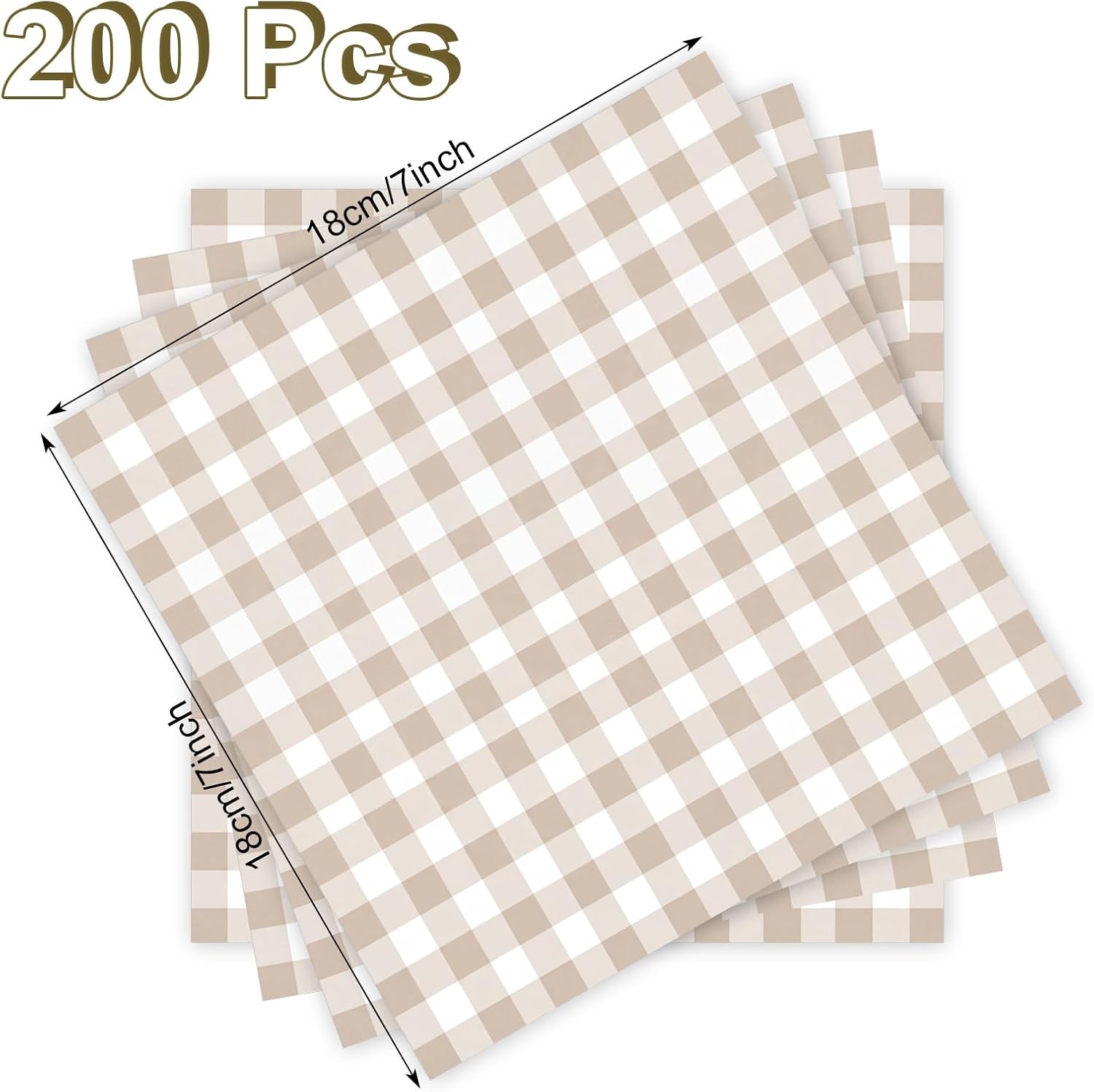 Honeydak 200Pcs Beige Checkered Wax Paper Sheets 7 x 7 Inch Parchment Paper